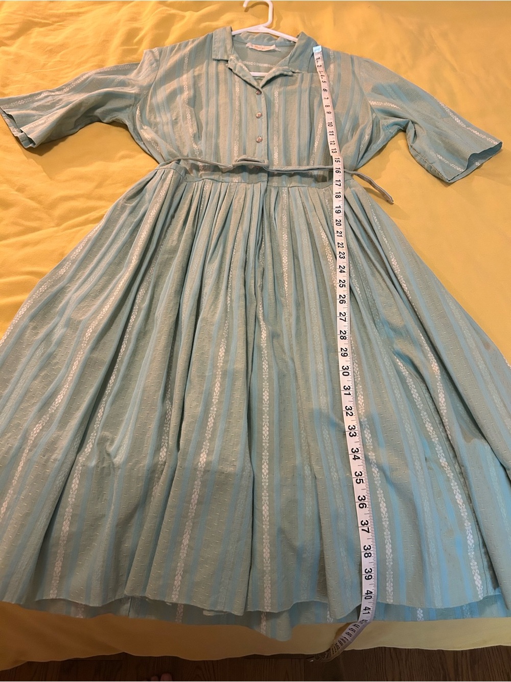 Vintage 60’s Light Teal Striped Button-Front Midi Dress with Belt - Picture 8 of 8